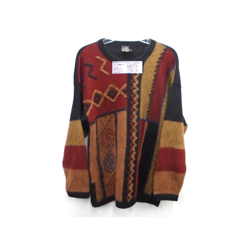 Vintage Mon Repos Aztec Sweater Womens Size L 100% Alpaca Hand Made Peru